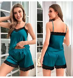 Home Clothing Sexy Lace Trim Sleepwear Summer Female Satin Clothes Pyjamas Set Strap Top&shorts Loose Casual Intimate Lingerieloungewear