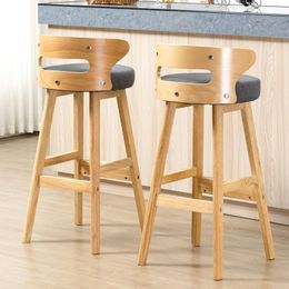 FULLLOVE Bar Table Chair Solid Wood Nordic Modern Minimalist Home Retro Backrest Milk Tea Shop Bar Front Light Luxury High Stool