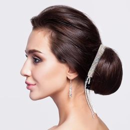Women Elegant Luxury Rhinestone Hair Claws Crystal Tassel Ponytail Hairpin Hair Accessories for Wedding Party