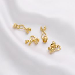 1Set 14K Gold Plated Brass Crimp Clasp Chinese Style Floral Fish Hook Clasp for Necklace Bracelet DIY Jewelry Making Findings