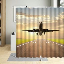 Shower Curtains Aeroplane Waterproof Bathroom Curtain Drop Fighter Printing Bathtub Decor With Hooks Polyester Fabric