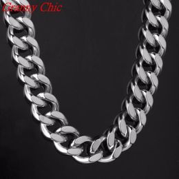 Granny Chic High Quality 316L Stainless Steel Necklace Bracelet Curb Cuban Link Silver Color Mens Chain 17mm Wide Jewelry 7-40&quo2024