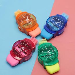 2Pcs Pencil Sharpeners with Erasers Brush Cute Watch Shape Multifunctional Sharp Blade Sharpening Plastic 3 in 1 Student Cutting