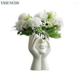 Vases Ceramic Human Face Flower Art Vase Creative Portrait Home Decoration Sculpture Crafts Head Statue Ornament Dropship