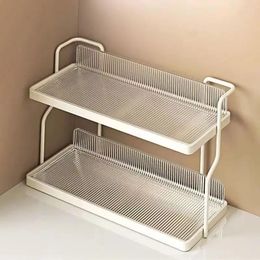 Kitchen Storage Countertop Shelf Multi-functional Double Layer Spice Rack Metal Frame Desk Cosmetics Sundries Holder Organizer