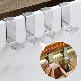 Hooks 5pcs Door Hook Stainless Steel Perforated Kitchen Cabinet Pull Type Clothes Bedroom Bathroom