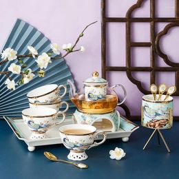 Teaware Sets 0161Glass Teapot Ceramic Tea Warmer Heating Base Set Coffee Stove Suit Flower Pot With Infuser Heat-resisting Teaset Kettle