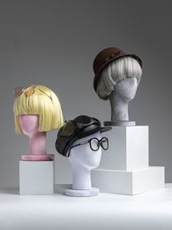 Fashionable Female Wig Abstract Manikin Head Display Long Neck Mannequin Head In Multiple Colors Velvet Cap Stand