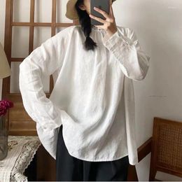 Women's Blouses Johnature Spring Summer Thin White Women Tops 2024 Casual Linen Ruffles Collar Patchwork Loose Simple Female Shirts