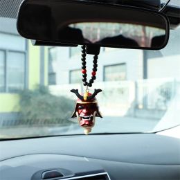 Japanese Oni Samurai Helmet Car Hanging Pendant Samurai Kabuto Masks Car Rear View Mirror Pendant Halloween Car Decorations