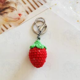 Handmade Strawberry Mobile Phone Chain Female Airpods Key Chain Cute Fruit Key Ring Bag Pendant Phone Charm Girlfriend Gift