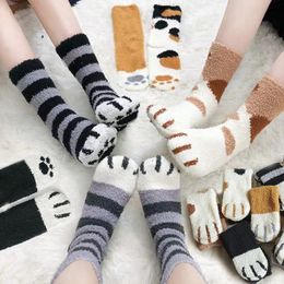 Cute Cat Claw Floor Socks Winter Thickened Stockings Coral Fleece Soft Hosiery Warm Men and Women Home Harajuku Animal Stocking