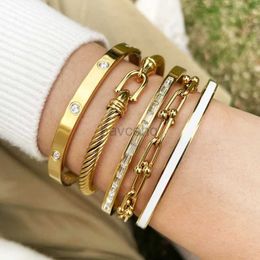 Bangle Zalman U Buckle Cable Wire Bangles for Women Lover Chain Bracelets Stainless Steel Jewelry Wholesale Gift New 2023 240411