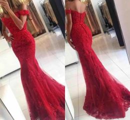 2024 New Red Lace Evening Dresses Elegant Off The Shoulder Lace Appliques Mermaid Prom Dresses Floor Length Formal Party Gowns