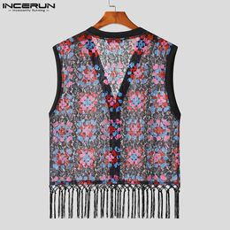 Stylish Well Fitting Tops INCERUN New Mens Tracery Lace Tassel Vests Casual Personality Loose Comfortable V-neck Waistcoat S-5XL