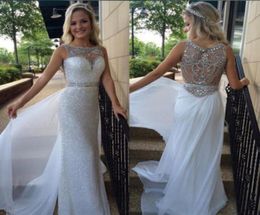 Sliver Sequins Major Beaded Prom Dresses Crew Cap Sleeve A Line Floor Length Whith Chiffon Long Luxury Formal Party Pageant Dress3990932