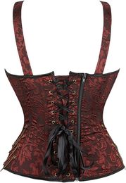 Steampunk Corset BustierTop with Straps Plus Size Lace Up Vintage Jacquard Women Victorian Gothic Costume Renissance Brown Black