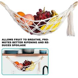 Nordic Style Home Kitchen Storage Basket Wood Stick Fruit Hammock Vegetable Under Hanging Holding Stand Cabinet S9v4