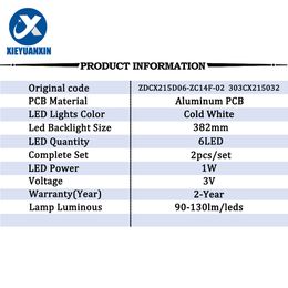 2 Pcs/set Tv Led Backlight Bar For TV Repair 32inch ZDCX215D06-ZC14F-02 303CX215032 382mm LED Strip Light