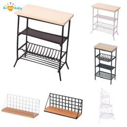 Dollhouse Miniature Furniture Shelf Kitchen Room Sideboard Bathroom Shelf Storage Display Rack Dollhouse Accessories Metal 1:12