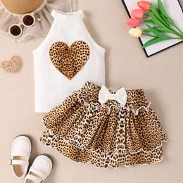 Clothing Sets Born Baby Girls Summer 2Pcs Outfits Heart Leopard Print Sleeveless Rib Knit Tank Tops Ruffles Skirts Clothes Set