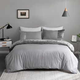 Grey Velvet Patchwork Bedding Sets UK US Twin Queen King Duvet Cover Pillowcases Autumn Winter Bed Set Bedclothes Home Textile