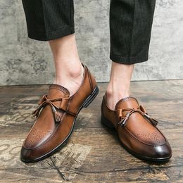 Casual Shoes High Quality Leather Men Tassel Loafers Dress Slip On Male Man Party Wedding Footwear Big Size 38-47