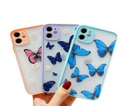 Butterfly Flowers Camera Protection Phone Cases For iPhone 12 11 Pro Max XS XR 7 8 Plus Transparent Matte Hard Cover8888865