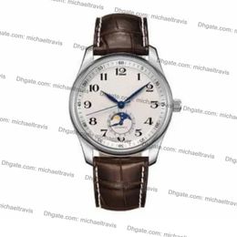 classic Man watch mechanical automatic watches for Men white dial brown leather strap