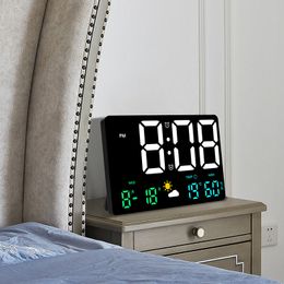 Large Digital Wall Clock Alarm LED Display Remote Control Indoor Temperature Humidity Date Week 12/24H For Home Office Classroom