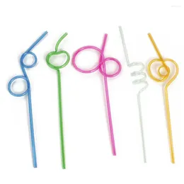 Drinking Straws 5pcs/Set Of Colorful Plastic Creative Style Cute Cartoon Curling Ring Suitable For Birthday Party Bars
