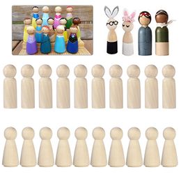 5pcs Wood Peg Dolls Unfinished Wooden Dolls Figures DIY Painting Crafts Decor Crafting Miniature Figures and Small World Play