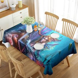 3D Mermaid Tablecloth Deep Sea Landscape Ocean Theme Decor Rectangular Tablecloth Party Decorations for Home Kitchen Dining Room