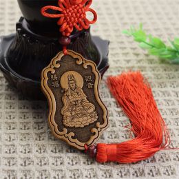 Chinese Traditional Style Wood KwanYin Car Hanging Ornament Bodhisattva Guanyin Feng Shui Pendants Buddha Statue Fengshui Decor