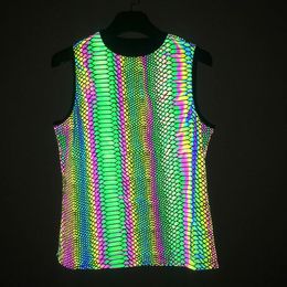 Summer Men Women Colorful Reflective Sleeveless T Shirts Y2K Harajuku Personality Printed Knitted Vest camisetas 240321