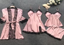 4pcs Womens Sexy Porn Lace Love pattern Dress Lingerie Exotic Set Christmas Ladies Gstring Sleepwear Robe Underwear Backless Nigh2226486