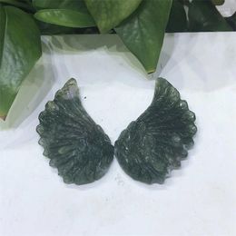 Decorative Figurines 6cm Beautiful Natural Moss Agate Wings Carving Healing Crystal Reiki Stones Decoration