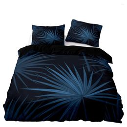 Bedding Sets Simply Style Duvet Cover High Quality Black Set Double Twin Size With Pillowcase For Blue Leaf Pattern Home Textiles
