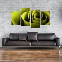 4 Pieces Lime Green Rose Floral Flowers Modular Mural Wall Print Art Canvas Poster Pictures Paintings for Living Room Home Decor