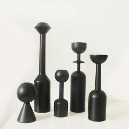 Black Wooden Candle Holder Nordic Style Candle Stand Party Wedding Candlestick Ornament Hotel Home Dinner Table Decoration