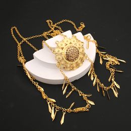 Women Hair Accessories Heart Crystal Flower Head Chain Arabian Bridal Crown Wedding Jewellery Tassel Leaf Pendant Wedding Gifts