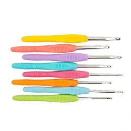 8Pcs Mix Size Crochet Hook 2.5mm to 6.0mm Aluminium Crochets TPR Soft Handle DIY Knitting Needles Sets Sewing Tool Accessories