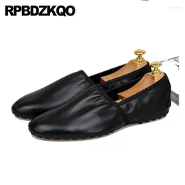 Casual Shoes Round Toe Loafers Foldable Driving Comfy Moccasins Flats Roll Up Holiday Soft Sole Slip On Solid Men Plain Cow Leather
