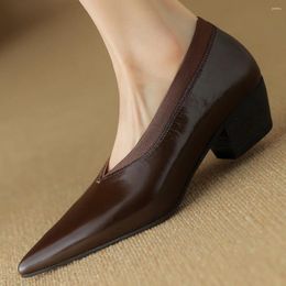 Dress Shoes Women's Cow Leather Pointed Toe Slip-on Pumps Pleated Bordered Elegant Ladies Daily Heeled For Women Large Size 4142