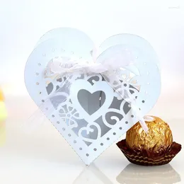 Gift Wrap 50Pcs Laser Hollow Love Heart Flower Candy Box Chocolate Wedding Favour Packaging With Ribbon Birthday