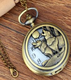 Antique Wolf Hollow Quartz Pocket Watch Bronze Color Animal Vine Fob Pendant Waist Chain Clock Men Women Watches Fob Chain Male97239073946559