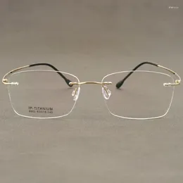 Sunglasses Frames Titanium Glasses Frame Men 2024 European Design Square Rimless Prescription Eyeglasses Eyewear For Women