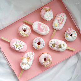 Decorative Flowers Simulation Pink Ice Cream Donut Fake Dessert Window Kitchen Home Decoration Shop Cake Publicity Po Props Model