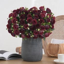 Decorative Flowers Maintenance-free Artificial Flower Realistic Rose Branch With Stem 10 Head Faux Decoration For Home A