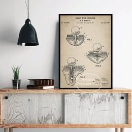 Vintage Golf Patent Prints Golf Ball Wall Art Golf Ball Canvas Painting Wall Art Poster for Living Room Club Room Decor Gifts